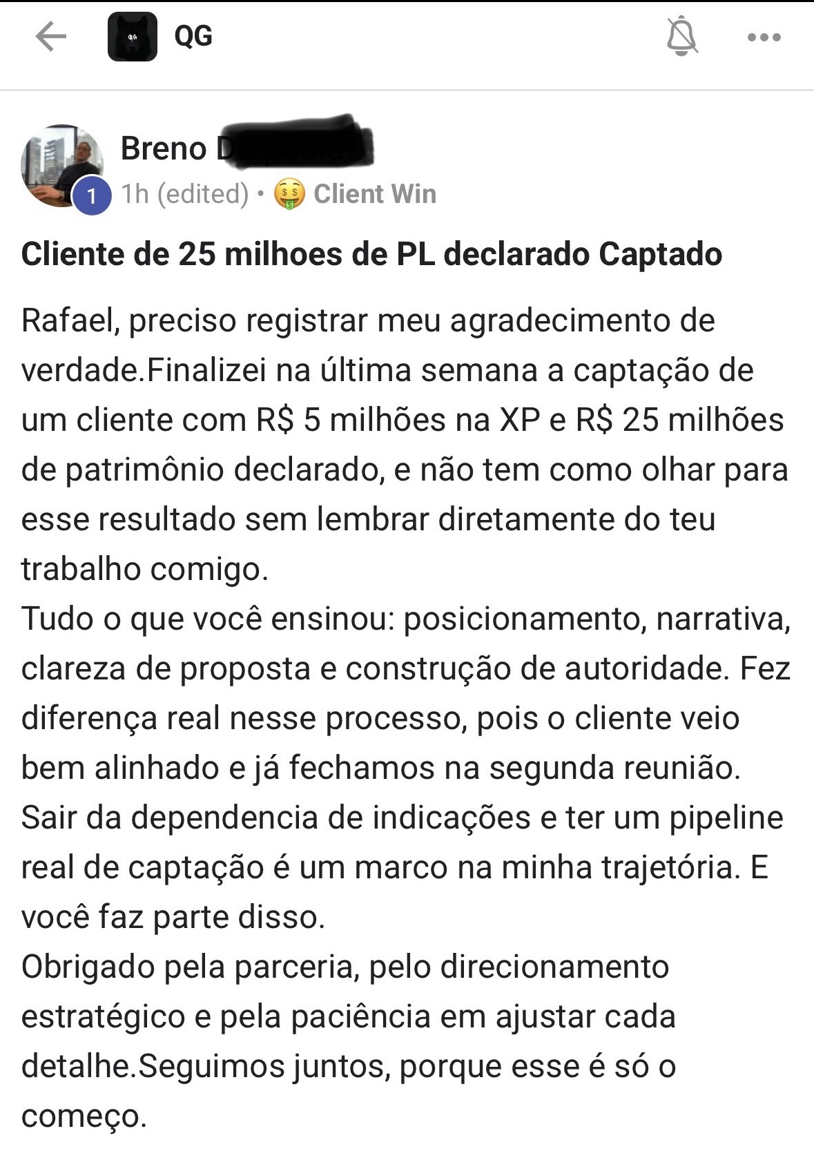 Breno - Cliente de R$25 milhões captado